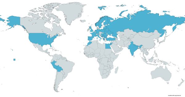 карта мира с посещенными Максимом Сомовым странами